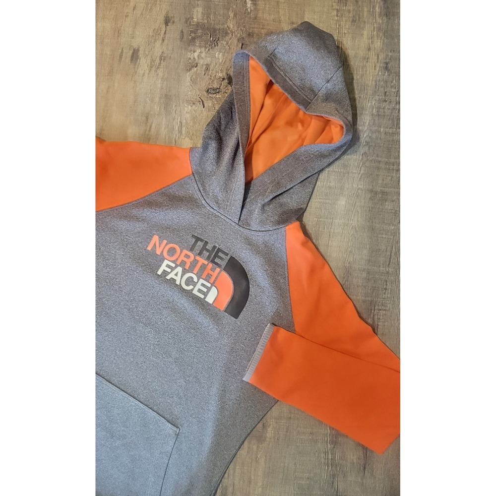 The North Face Womens Gray Orange Raglan Logo Pullover Hoodie Size M M/M EUC